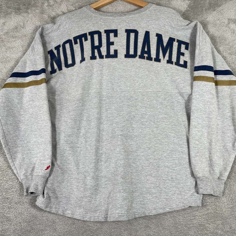 Notre Dame Spirit Jersey Mens Large Gray College NCAA Spellout Long Sleeve Shirt